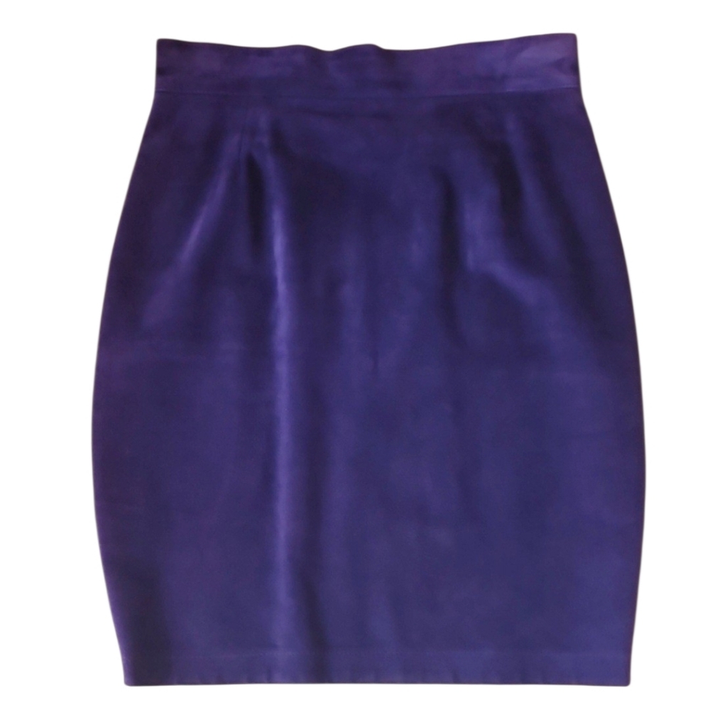 Danier Suede Leather Mini Rich Purple Pencil Skirt Quiet Luxury Dark Academia